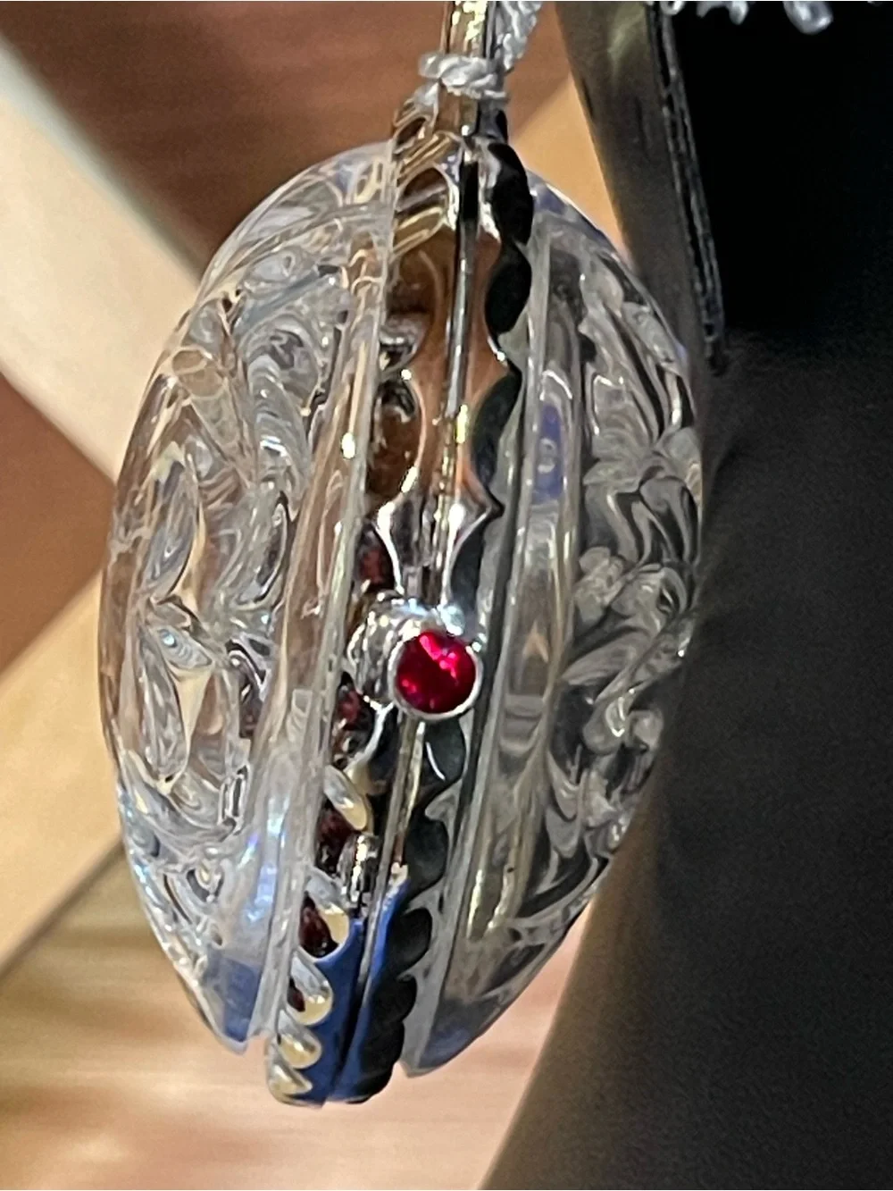 1999 Lenox Lead Crystal Ruby Heart Ornament/ Silver- Plated Metal Trim / 133g